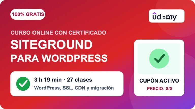 Portada del curso gratuito de SiteGround para WordPress disponible en Udemy