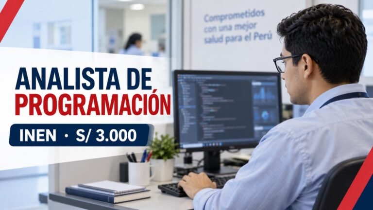 Ilustración editorial de la convocatoria CAS del INEN para analista de programación