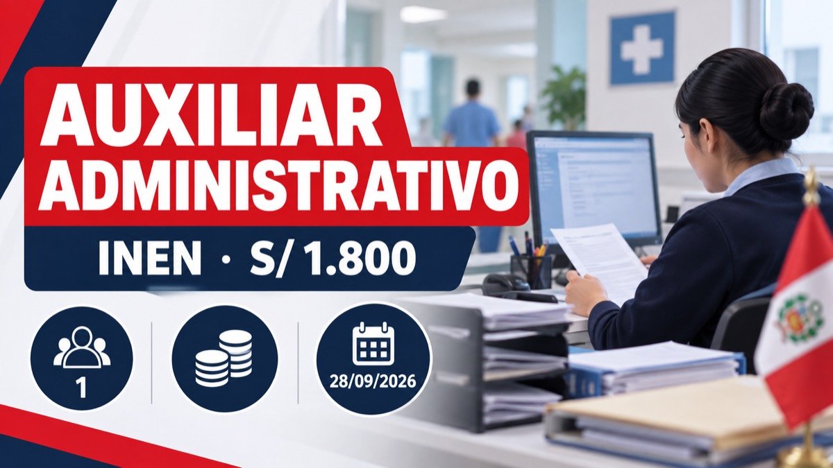 Portada editorial: plaza de auxiliar administrativo del INEN con sueldo de S/ 1.800