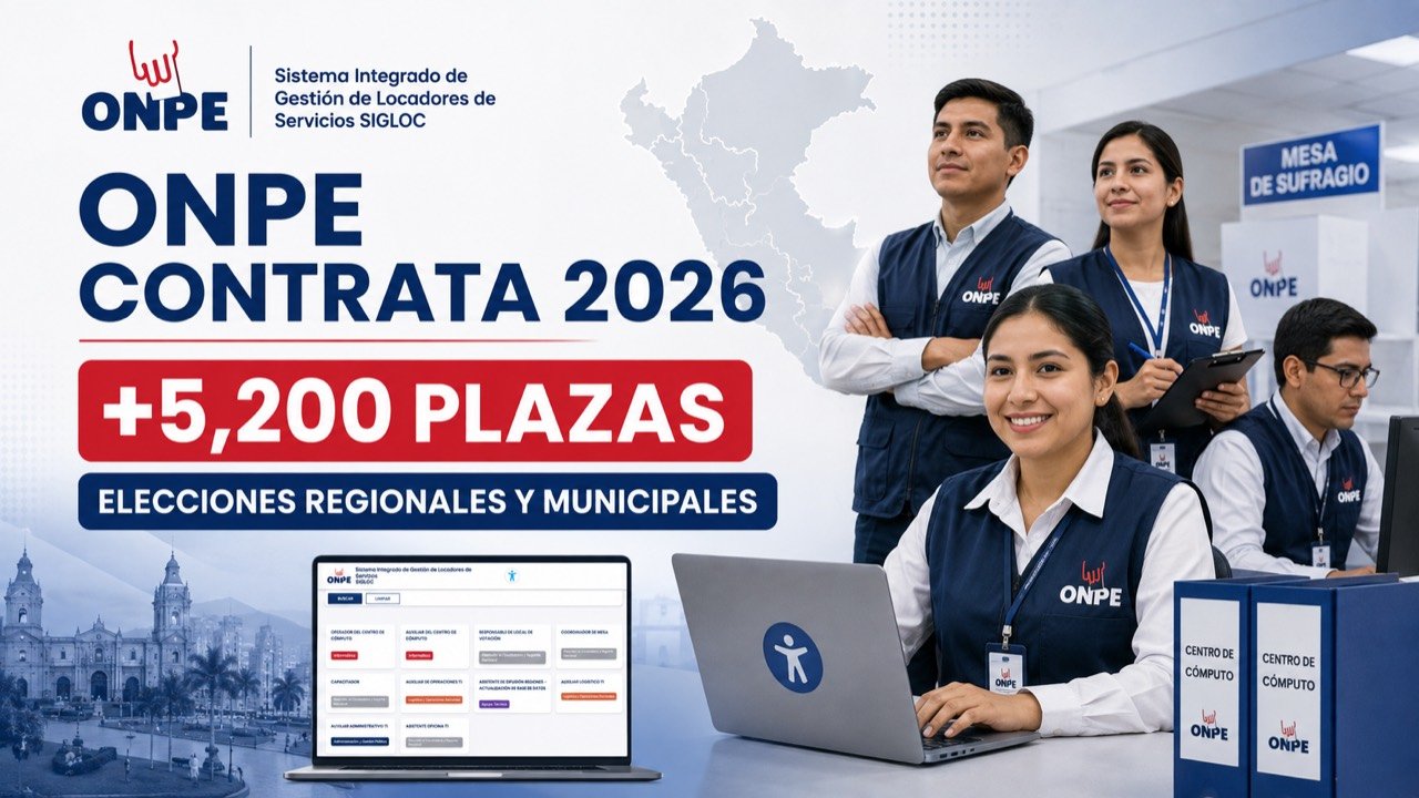 Portada de ONPE Contrata 2026 con más de 5,200 plazas para las Elecciones Regionales y Municipales