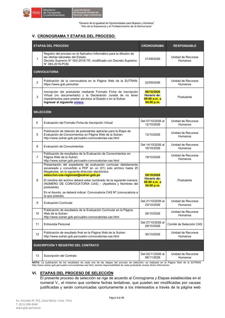 Cronograma CAS 239: ventana de inscripción y evaluación